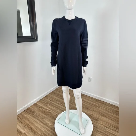 Thom Browne NAVY CLASSIC LOOPBACK TONAL 4-BAR CREWNECK SWEATER DRESS - Picture 5 of 14